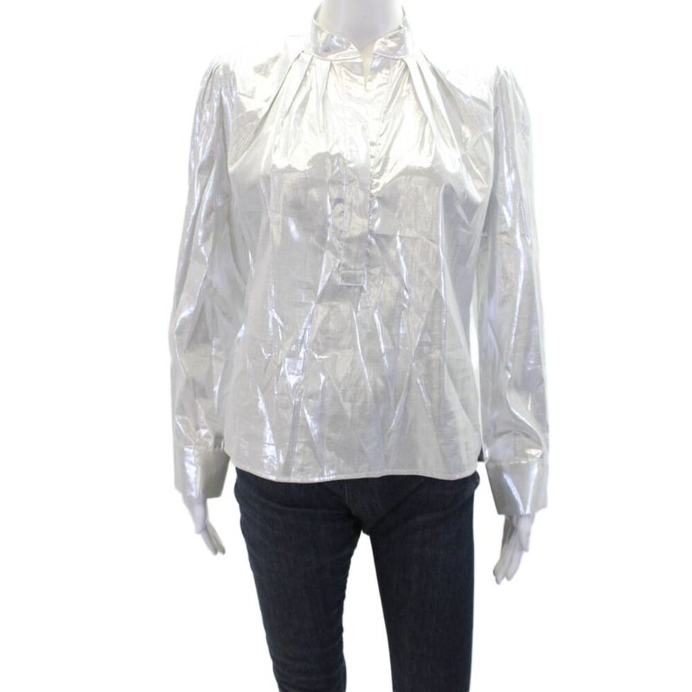 Wear Cisco Womens V-Neck Long Sleeve Blouse Top Metallic Silver Size XS